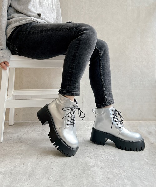 Noubel Voug Relax（ヌーベルヴォーグリラックス）の「厚底 トラックソール レースアップ ワークブーツ（ブーツ・レディース・ブラック/シルバー・LL/L/M/S/3L）」の16枚目の写真