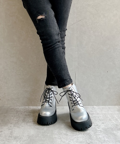 Noubel Voug Relax（ヌーベルヴォーグリラックス）の「厚底 トラックソール レースアップ ワークブーツ（ブーツ・レディース・ブラック/シルバー・LL/L/M/S/3L）」の18枚目の写真