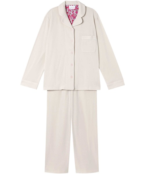 une nana cool（ウンナナクール）の「【綿100％】フライスパジャマ MADE WITH LIBERTY FABRIC（ルームウェア/パジャマ・レディース・ダークネイビー/テラコッタ/クリーム/ボルドー/クリアブラック/ライトオリーブ/マスタード/マジェンタ/ブルーグレー/ラベンダー/モカ/カーキブラウン/オートミール/カーキオリーブ/ピンクベージュ/ネイビー/ブラウン/レッド/オリーブ/サックスブルー/ピンク/アイボリー/モスグリーン/エメラルド/サンドベージュ/ライトブラウン/アッシュグレー/ブラック/エンジ/パープル/ベージュ・L/M）」の2枚目の写真