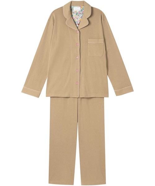 une nana cool（ウンナナクール）の「【綿100％】フライスパジャマ MADE WITH LIBERTY FABRIC（ルームウェア/パジャマ・レディース・ダークネイビー/テラコッタ/クリーム/ボルドー/クリアブラック/ライトオリーブ/マスタード/マジェンタ/ブルーグレー/ラベンダー/モカ/カーキブラウン/オートミール/カーキオリーブ/ピンクベージュ/ネイビー/ブラウン/レッド/オリーブ/サックスブルー/ピンク/アイボリー/モスグリーン/エメラルド/サンドベージュ/ライトブラウン/アッシュグレー/ブラック/エンジ/パープル/ベージュ・L/M）」の8枚目の写真