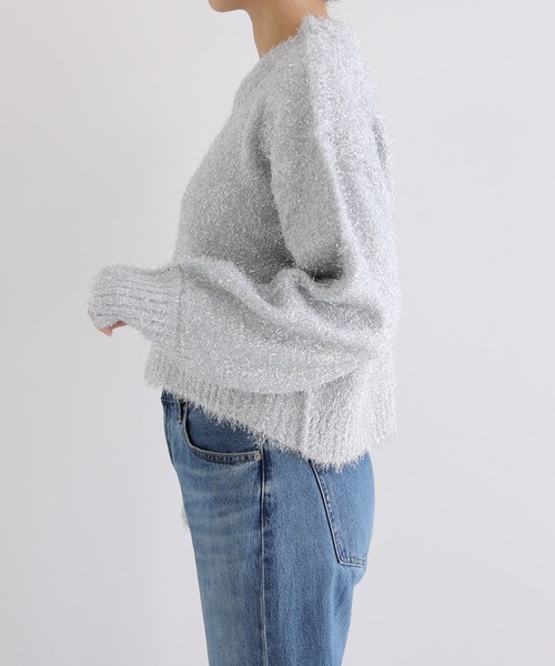 andme(アンドミー)の「フェザー起毛ショート丈ラメニットトップス(ニット/セーター・レディース・ブラウン/ブラック/シルバー系・M)」の10枚目の写真