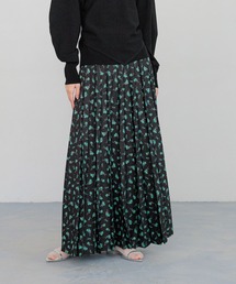 Free size/後ろウエストゴム/レトロ柄プリーツスカート/yuw Free size/後ろウエストゴム/レトロ柄プリーツスカート/yuw