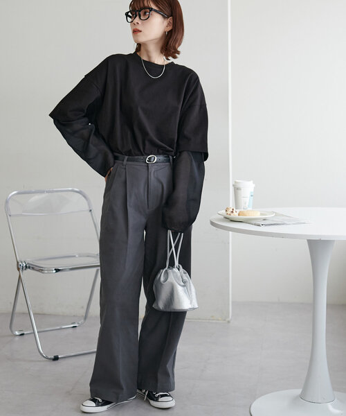 tシャツ 「DIDOT.」レイヤードビッグロンT レディース メンズ improves tシャツ ハーフジップ フェイクレイヤード ロンT