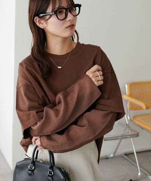 DISCOAT(ディスコート)の「【WEB限定】レイヤードビッグロングTシャツ(Tシャツ/カットソー・レディース・ブラック/ベージュ/オフホワイト/ブラウン・FREE)」の12枚目の写真
