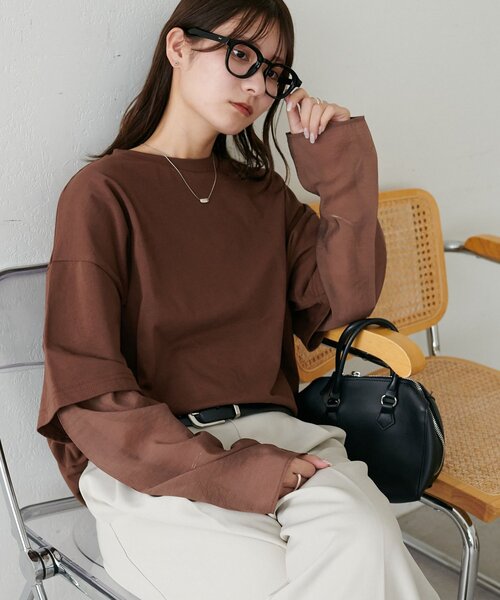 DISCOAT(ディスコート)の「【WEB限定】レイヤードビッグロングTシャツ(Tシャツ/カットソー・レディース・ブラック/ベージュ/オフホワイト/ブラウン・FREE)」の14枚目の写真