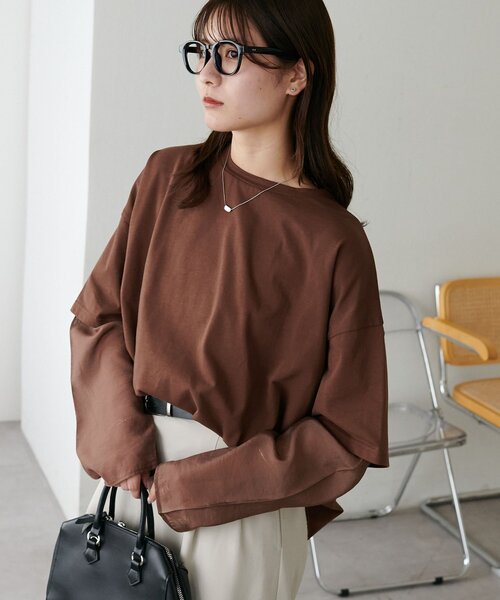 DISCOAT(ディスコート)の「【WEB限定】レイヤードビッグロングTシャツ(Tシャツ/カットソー・レディース・ブラック/ベージュ/オフホワイト/ブラウン・FREE)」の15枚目の写真