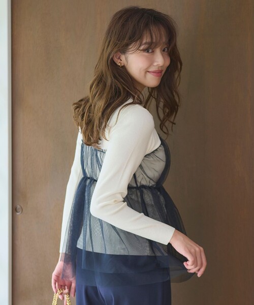 【セール】【洗える】チュールコンビ プルオーバーニット（ニット/セーター）｜Feroux（フェルゥ）