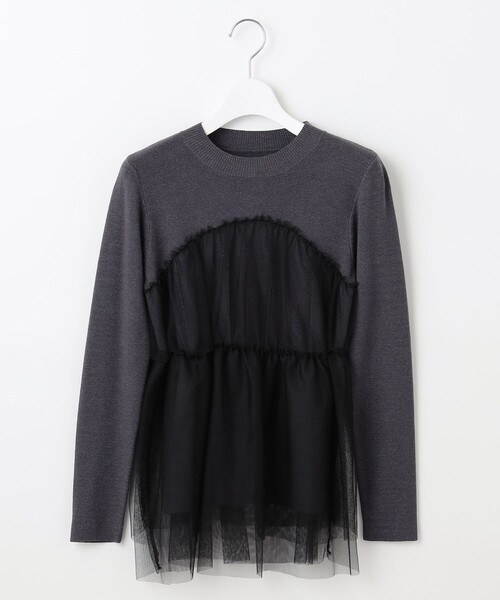 【セール】【洗える】チュールコンビ プルオーバーニット（ニット/セーター）｜Feroux（フェルゥ）