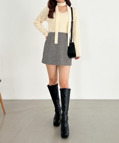 Heather（ヘザー）の「起毛チェックミニスカート　202289（スカート・レディース・ブラック系その他/グレー系その他/ブラウン系その他・FREE）」の4枚目の写真