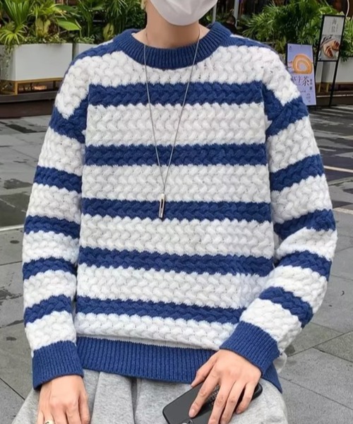 MGV(エムジーヴィー)の「ベーシックボーダーニット(ニット/セーター・メンズ・グリーン/ブラック/ブルー・MEDIUM/LARGE/X-LARGE)」の11枚目の写真