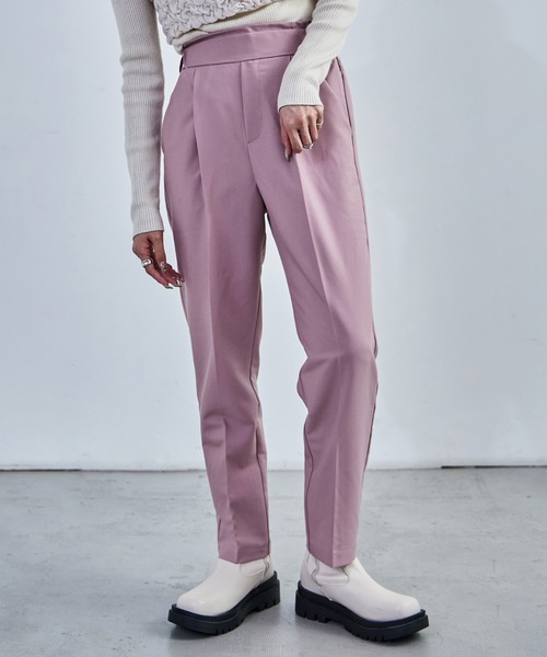 Fashion Letter(ファッションレター)の「【10色展開】ハイウエストテーパードタックスラックス ハイウエスト レディース 低身長 タック(スラックス・レディース・ブラウン系その他/グレイッシュベージュ/ブラック/グレー/イエロー/オレンジ/ネイビー/ピンク/グリーン/ブラウン・M)」の9枚目の写真