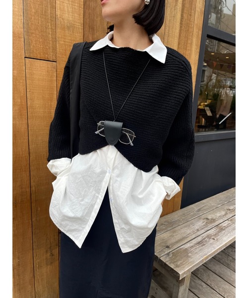 STELLA FISH(ステラフィッシュ)の「Cape Poncho Knit Tops(ニット/セーター・レディース・グレー/ブラック・FREE)」の1枚目の写真