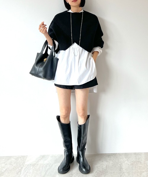 STELLA FISH(ステラフィッシュ)の「Cape Poncho Knit Tops(ニット/セーター・レディース・グレー/ブラック・FREE)」の18枚目の写真