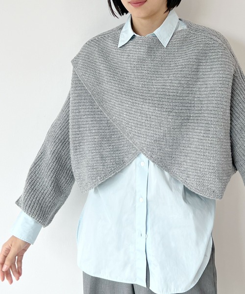 STELLA FISH(ステラフィッシュ)の「Cape Poncho Knit Tops(ニット/セーター・レディース・グレー/ブラック・FREE)」の11枚目の写真