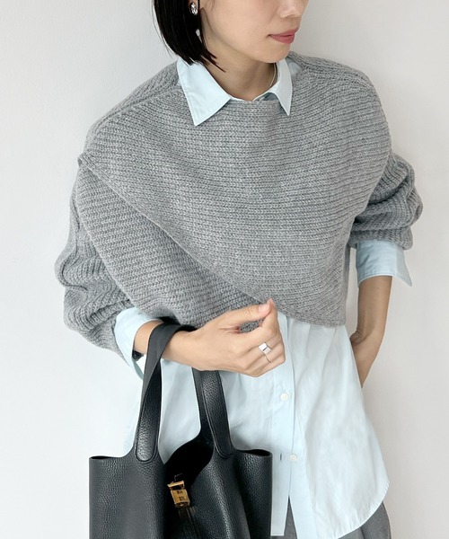 STELLA FISH(ステラフィッシュ)の「Cape Poncho Knit Tops(ニット/セーター・レディース・グレー/ブラック・FREE)」の20枚目の写真