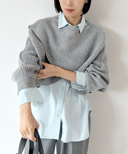STELLA FISH(ステラフィッシュ)の「Cape Poncho Knit Tops(ニット/セーター・レディース・グレー/ブラック・FREE)」の21枚目の写真