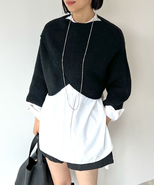 STELLA FISH(ステラフィッシュ)の「Cape Poncho Knit Tops(ニット/セーター・レディース・グレー/ブラック・FREE)」の5枚目の写真