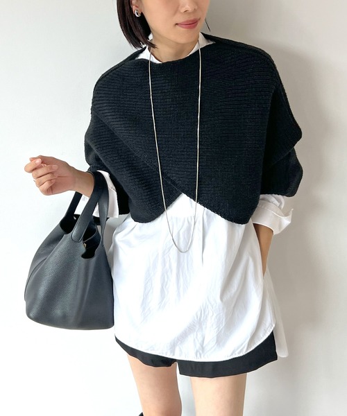 STELLA FISH(ステラフィッシュ)の「Cape Poncho Knit Tops(ニット/セーター・レディース・グレー/ブラック・FREE)」の6枚目の写真