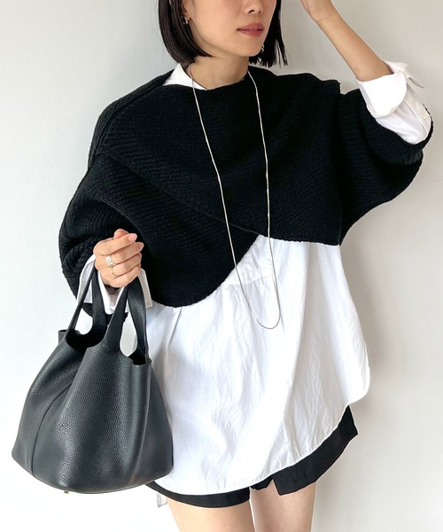 STELLA FISH(ステラフィッシュ)の「Cape Poncho Knit Tops(ニット/セーター・レディース・グレー/ブラック・FREE)」の3枚目の写真