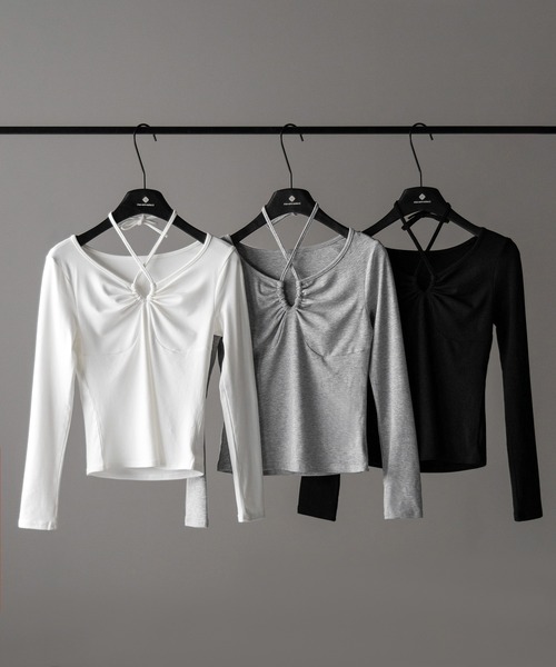 me+em select（ミームセレクト）の「【 ３WAY 】クロスストラップリボンギャザーカットソートップス ／ cross strap ribbon gather cutsew tops（Tシャツ/カットソー・レディース・ブラック/グレー/ホワイト・FREE）」の5枚目の写真