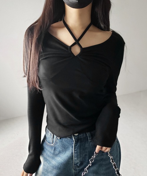 me+em select（ミームセレクト）の「【 ３WAY 】クロスストラップリボンギャザーカットソートップス ／ cross strap ribbon gather cutsew tops（Tシャツ/カットソー・レディース・ブラック/グレー/ホワイト・FREE）」の9枚目の写真