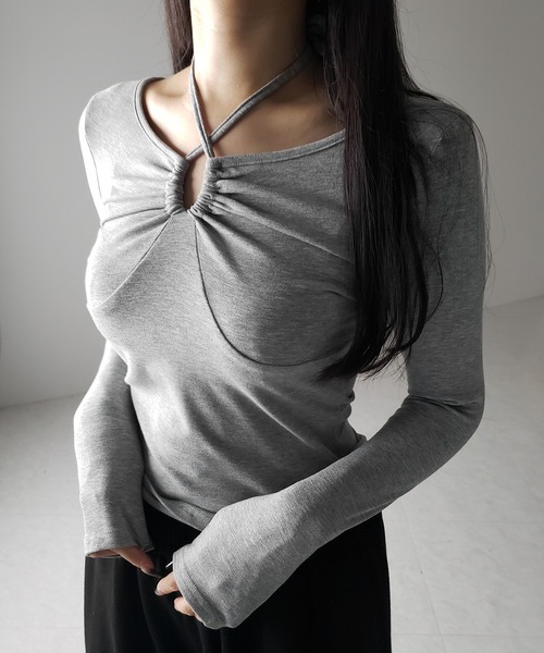 me+em select（ミームセレクト）の「【 ３WAY 】クロスストラップリボンギャザーカットソートップス ／ cross strap ribbon gather cutsew tops（Tシャツ/カットソー・レディース・ブラック/グレー/ホワイト・FREE）」の20枚目の写真