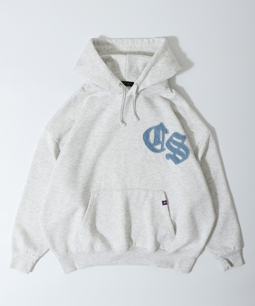RE730(アールイーセブンサーティー)の「Denim applique embroidery pullover hoodie / デニムアップリケ刺繍プルオーバーパーカー/フーディー unisex(パーカー・メンズ・ブラック/ライトグレー・L/M)」の5枚目の写真