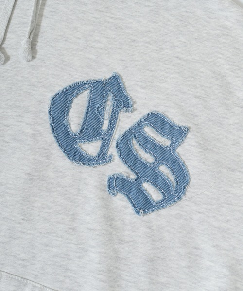 RE730(アールイーセブンサーティー)の「Denim applique embroidery pullover hoodie / デニムアップリケ刺繍プルオーバーパーカー/フーディー unisex(パーカー・メンズ・ブラック/ライトグレー・L/M)」の8枚目の写真