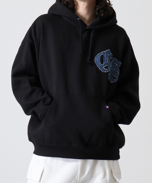セール】Denim applique embroidery pullover hoodie / デニム