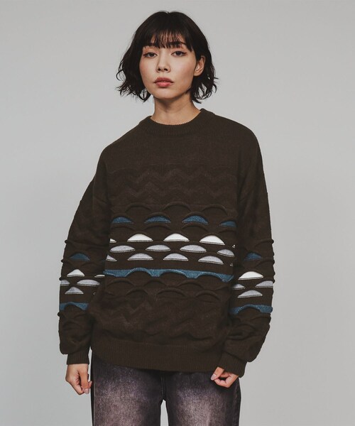 【希少】90s COOGI クージー 3D ニット M 古着 セーター ブルー クージー風3Dニット】90sヴィンテージ◎立体 カラフル 古着男子 ブルー