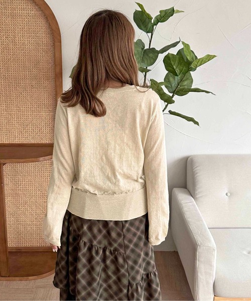 apres jour clair（アプレジュールクレア）の「【apres jour clair】ギャザーニットカーディガン【ZOZOTOWN限定アイテム】（カーディガン/ボレロ・レディース・アイボリー/ブラウン系その他/ボルドー・X-LARGE/フリー）」の7枚目の写真