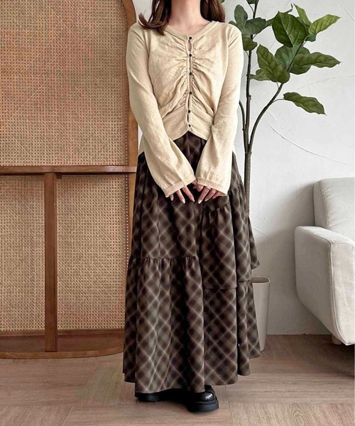 apres jour clair（アプレジュールクレア）の「【apres jour clair】ギャザーニットカーディガン【ZOZOTOWN限定アイテム】（カーディガン/ボレロ・レディース・アイボリー/ブラウン系その他/ボルドー・X-LARGE/フリー）」の8枚目の写真