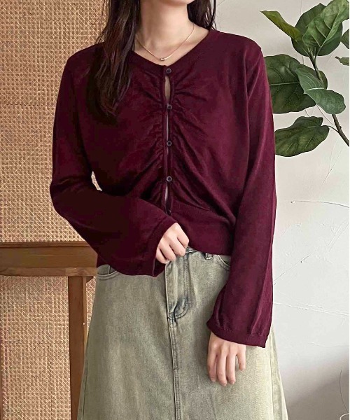 apres jour clair（アプレジュールクレア）の「【apres jour clair】ギャザーニットカーディガン【ZOZOTOWN限定アイテム】（カーディガン/ボレロ・レディース・アイボリー/ブラウン系その他/ボルドー・X-LARGE/フリー）」の15枚目の写真