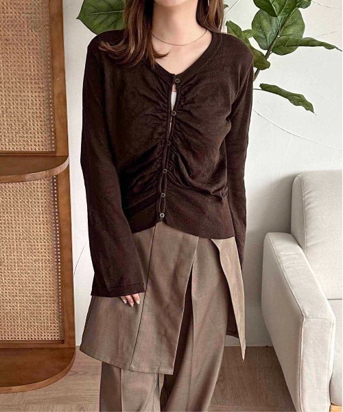 apres jour clair（アプレジュールクレア）の「【apres jour clair】ギャザーニットカーディガン【ZOZOTOWN限定アイテム】（カーディガン/ボレロ・レディース・アイボリー/ブラウン系その他/ボルドー・X-LARGE/フリー）」の11枚目の写真