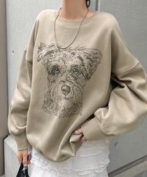 ドッグ線画プリントビッグ裏起毛スウェット
