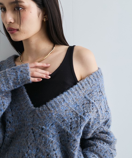 VIS（ビス）の「【洗える】タイニーストラップラメタンクトップ（タンクトップ・レディース・ブラック/クリーム/グレー/オフホワイト・FREE）」の6枚目の写真