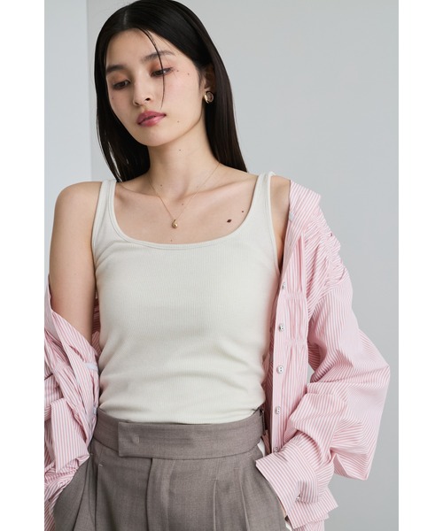 VIS（ビス）の「【洗える】タイニーストラップラメタンクトップ（タンクトップ・レディース・ブラック/クリーム/グレー/オフホワイト・FREE）」の9枚目の写真