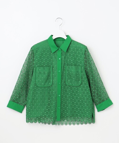 自由区(ジユウク)の「ジオメトリックフラワーレースクロップド丈シャツ ブラウス(シャツ/ブラウス・レディース・グレー系/パイングリーン系/黄土色系/アイボリー系/ダークオリーブ・40/38)」の14枚目の写真