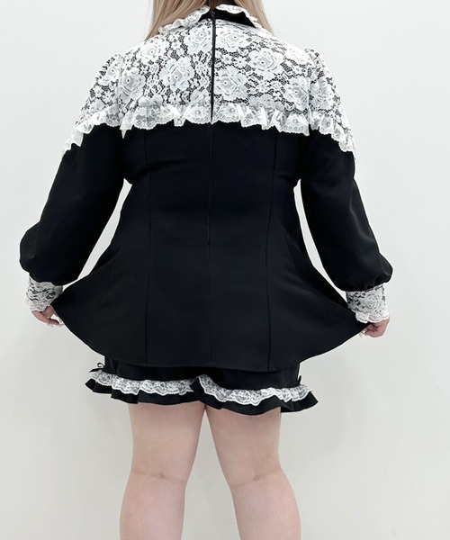 DearMyLoveWhip(ディアマイラブホイップ)の「【大きいサイズ】キラキラハートビジューレース重ねフリルセットアップ(セットアップ・レディース・ボルドー/サックスブルー/ブラック/ベビーピンク・5L/4L/6L)」の5枚目の写真