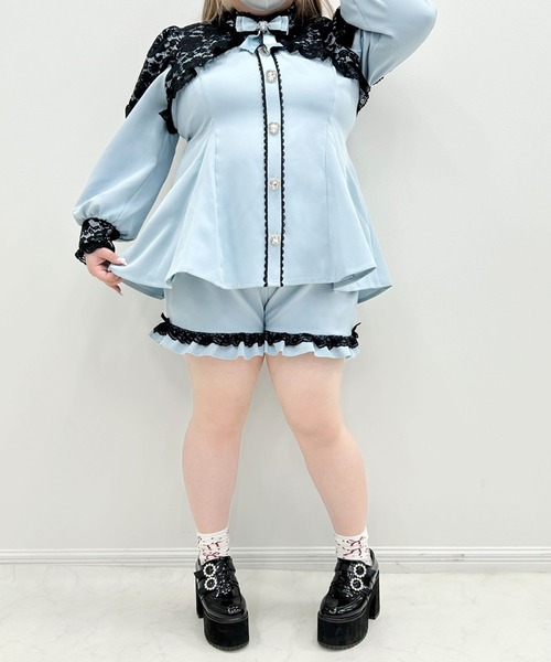 DearMyLoveWhip(ディアマイラブホイップ)の「【大きいサイズ】キラキラハートビジューレース重ねフリルセットアップ(セットアップ・レディース・ボルドー/サックスブルー/ブラック/ベビーピンク・5L/4L/6L)」の13枚目の写真