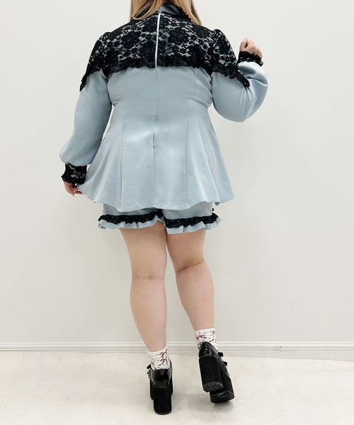 DearMyLoveWhip(ディアマイラブホイップ)の「【大きいサイズ】キラキラハートビジューレース重ねフリルセットアップ(セットアップ・レディース・ボルドー/サックスブルー/ブラック/ベビーピンク・5L/4L/6L)」の7枚目の写真