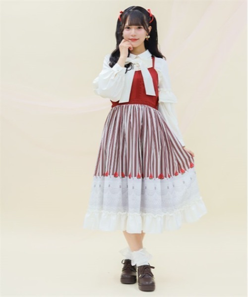 axes femme POETIQUE（アクシーズファムポエティック）の「ガトー・フレーズフリルワンピース（ワンピース・レディース・ピンク/グリーン/キナリ・MEDIUM）」の4枚目の写真