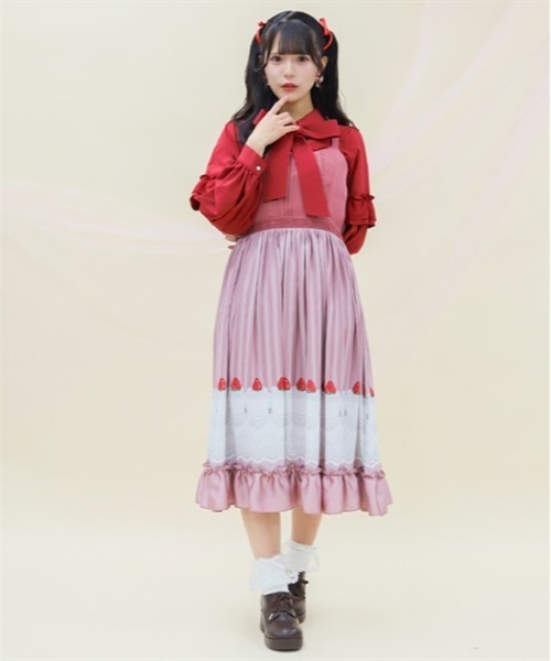 axes femme POETIQUE（アクシーズファムポエティック）の「ガトー・フレーズフリルワンピース（ワンピース・レディース・ピンク/グリーン/キナリ・MEDIUM）」の5枚目の写真