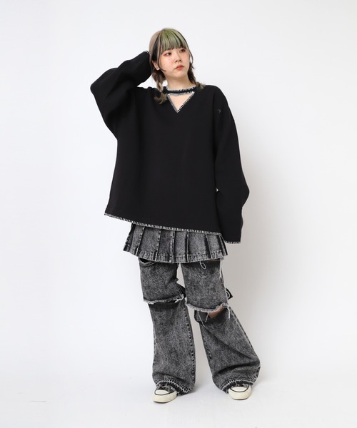 RNA（アールエヌエー）の「G1084 プリーツラップミニスカート（デニムスカート・レディース・ブラック/ブルー・MEDIUM）」の15枚目の写真