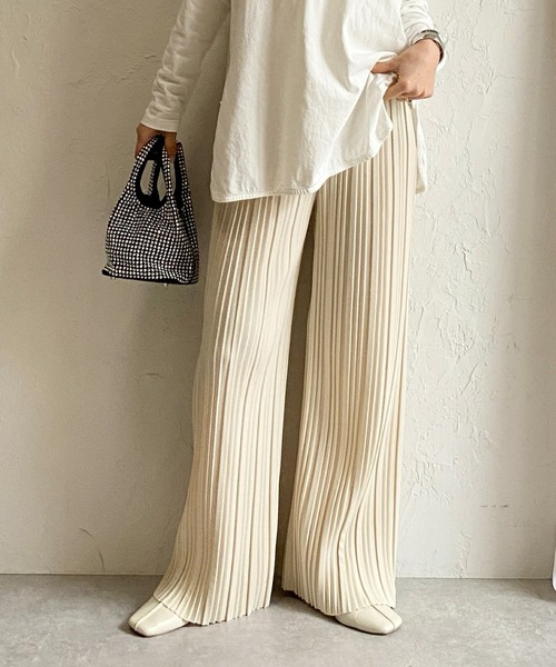Chloe フロントプリーツワイドレッグパンツ 【関税込】 style+confort[スティールエコンフォール]グレンチェックワイド
