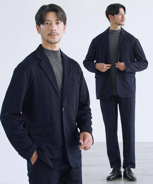 セール】【セットアップ 2点セット】ダブルジャージーノーカラーor