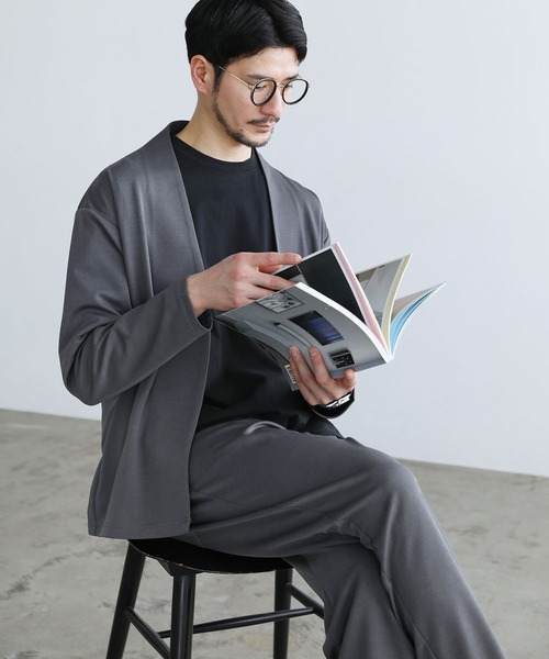 ダブルジャージノーカラージャケット＆イージーテーパードパンツ