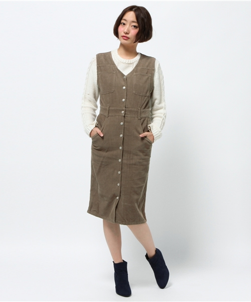 Kastane（カスタネ）の「前開きコーデュロイOP（ワンピース・レディース・カーキ/ブラック・FREE）」の12枚目の写真