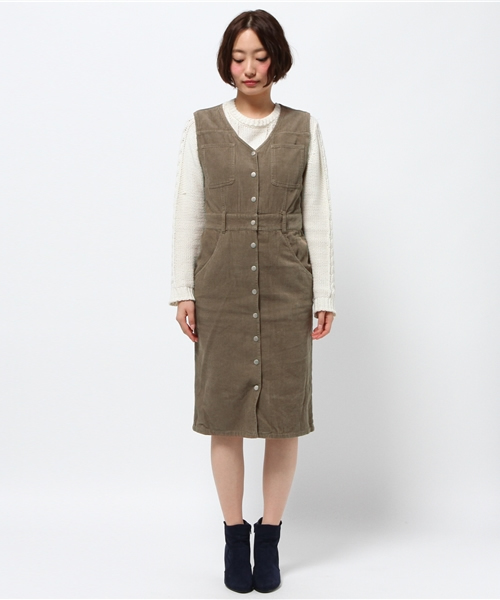 Kastane（カスタネ）の「前開きコーデュロイOP（ワンピース・レディース・カーキ/ブラック・FREE）」の3枚目の写真