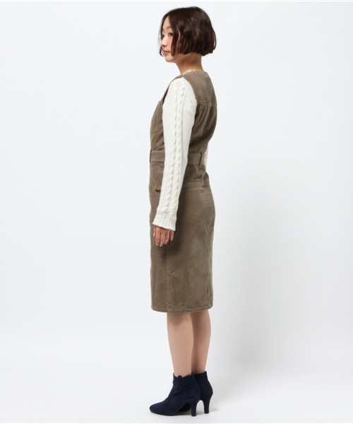 Kastane（カスタネ）の「前開きコーデュロイOP（ワンピース・レディース・カーキ/ブラック・FREE）」の4枚目の写真